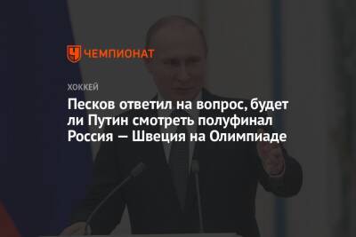 Песков ответил на вопрос, будет ли Путин смотреть полуфинал Россия — Швеция на Олимпиаде