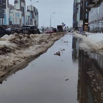Февральская оттепель принесла Петербургу «реки» и «озера» на дорогах