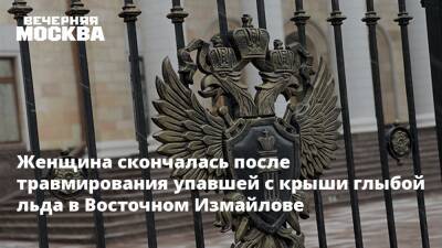 Людмила Нефедова - Женщина скончалась после травмирования упавшей с крыши глыбой льда в Восточном Измайлове - vm.ru - Москва - Скончался