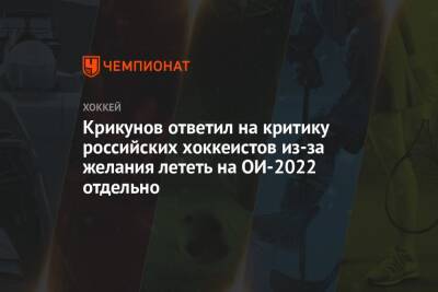 Крикунов ответил на критику российских хоккеистов из-за желания лететь на ОИ-2022 отдельно