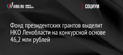 Фонд президентских грантов выделит НКО Ленобласти на конкурсной основе 46,2 млн рублей