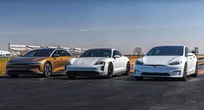 Tesla Model S Plaid обогнала Lucid Air и Porsche Taycan Turbo S в дрэг-рейсинге