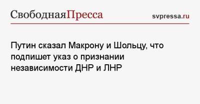 Путин сказал Макрону и Шольцу, что подпишет указ о признании независимости ДНР и ЛНР