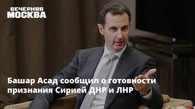 Владимир Путин - Башар Асад - Денис Пушилин - Леонид Пасечник - Дмитрий Саблин - Дмитрий Кулеба - Башар Асад сообщил о готовности признания Сирией ДНР и ЛНР - vm.ru - Россия - Сирия - Дамаск - Украина - Киев - ДНР - Ростовская обл. - ЛНР - Апсны - респ. Южная Осетия