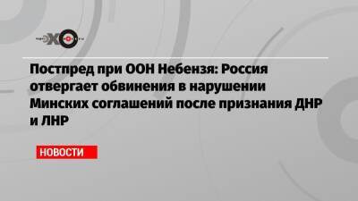 Постпред при ООН Небензя: Россия отвергает обвинения в нарушении Минских соглашений после признания ДНР и ЛНР
