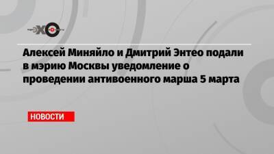 Алексей Миняйло и Дмитрий Энтео подали в мэрию Москвы уведомление о проведении антивоенного марша 5 марта