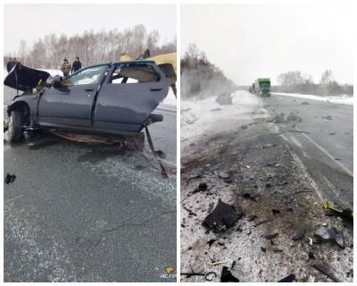 ВАЗ-2112 разорвало пополам в ДТП под Новосибирском