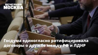 Госдума единогласно ратифицировала договоры о дружбе между РФ и ЛДНР