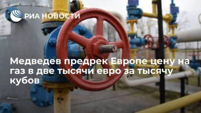 Зампред Совбеза Медведев предрек Европе цену на газ в две тысячи евро за тысячу кубов