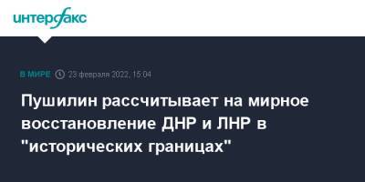 Пушилин рассчитывает на мирное восстановление ДНР и ЛНР в "исторических границах"