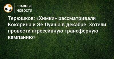 Терюшков: «Химки» рассматривали Кокорина и Зе Луиша в декабре. Хотели провести агрессивную трансферную кампанию»
