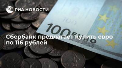 Сбербанк предлагает купить евро по 116 рублей на фоне падения курса рубля