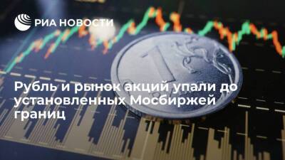 Рубль и рынок акций упали до установленных Мосбиржей границ, торги фактически не идут