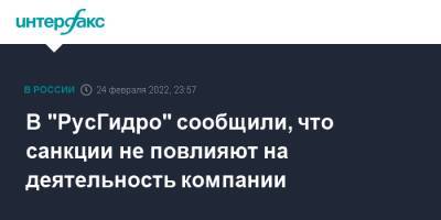 В "РусГидро" сообщили, что санкции не повлияют на деятельность компании - interfax.ru - Москва - Россия - США