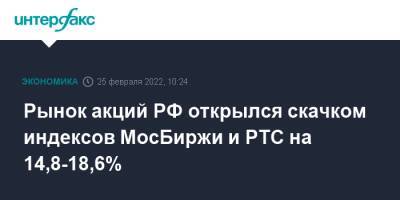 Рынок акций РФ открылся скачком индексов МосБиржи и РТС на 14,8-18,6%