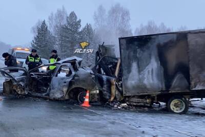 Водитель и пассажирка «Рено» сгорели на трассе под Новосибирском