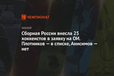 Сборная России внесла 25 хоккеистов в заявку на ОИ. Плотников — в списке, Анисимов — нет