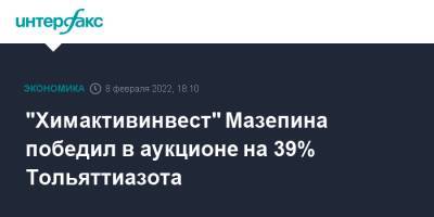 "Химактивинвест" Мазепина победил в аукционе на 39% Тольяттиазота