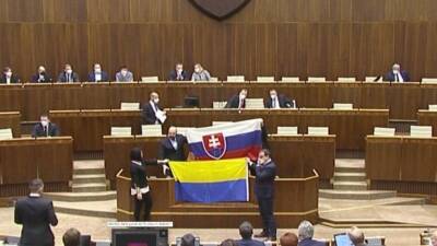 Депутаты парламента Словакии облили флаг Украины водой и унесли его