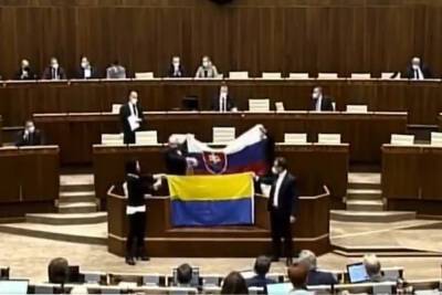 В парламенте Словакии облили водой флаг Украины