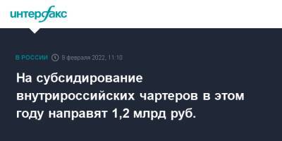 На субсидирование внутрироссийских чартеров в этом году направят 1,2 млрд руб.