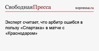Эксперт считает, что арбитр ошибся в пользу «Спартака» в матче с «Краснодаром»