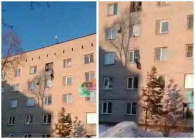 В Сети появилось видео падения женщины из окна общежития в Новосибирске