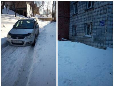 В Новосибирске владелица Suzuki застряла в снежной колее у дома в Октябрьском районе