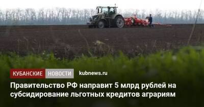 Правительство РФ направит 5 млрд рублей на субсидирование льготных кредитов аграриям