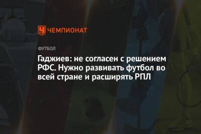 Гаджиев: не согласен с решением РФС. Нужно развивать футбол во всей стране и расширять РПЛ