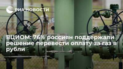 ВЦИОМ: 76% россиян положительно относятся к решению перевести оплату за газ в рубли