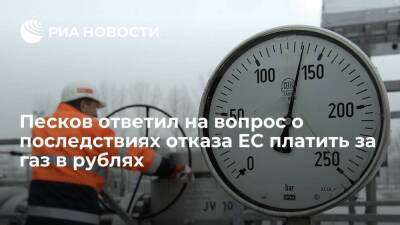 Песков заявил, что Россия прекратит поставки газа при отказе ЕС платить в рублях