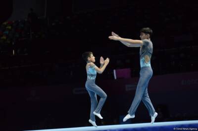 Константин Шапиро - Расул Сеидли и Раван Зейналлы представили балансовое упражнение на Всемирных соревнованиях среди возрастных групп по акробатической гимнастике (ФОТО) - trend.az - Азербайджан