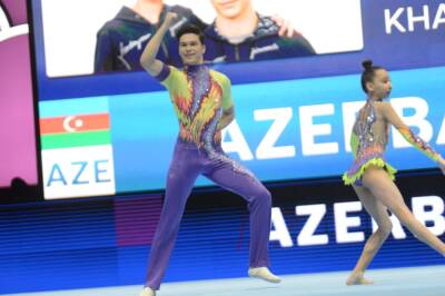 Азербайджанские спортсмены Милана Алиева и Низам Хамидулин занимают третье промежуточное место на Всемирных соревнованиях по акробатической гимнастике (ФОТО)