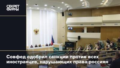 Совфед одобрил санкции против всех иностранцев, нарушающих права россиян