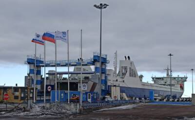 В порту Усть-Луга подняли российский флаг на первом в стране двухтопливном пароме