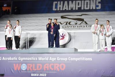 В Баку прошла церемония награждения победителей Всемирных соревнований среди возрастных групп по акробатической гимнастике (ФОТО) - trend.az - Россия - Англия - Бельгия - Казахстан - Израиль - Португалия - Азербайджан
