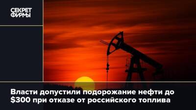 Власти допустили подорожание нефти до $300 при отказе от российского топлива