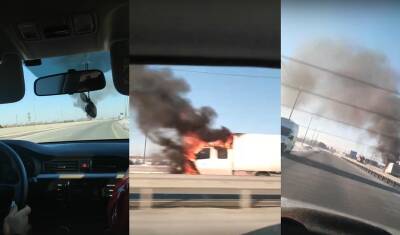 На выезде из Тюмени сгорел грузовик