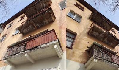 В Тюмени на улице Советской ветхие балконы могут упасть на прохожих
