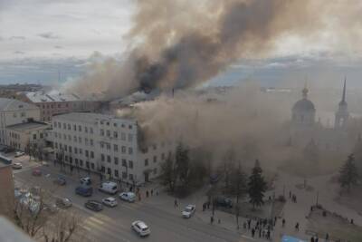 Пожар в оборонном ЦНИИ в Твери: вид сверху
