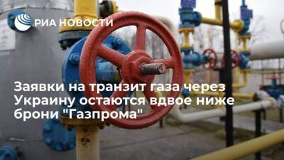 Заявки на транзит российского газа через Украину остаются вдвое ниже брони "Газпрома"