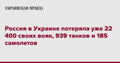Россия в Украине потеряла уже 22 400 своих вояк, 939 танков и 185 самолетов