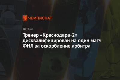 Тренер «Краснодара-2» дисквалифицирован на один матч ФНЛ за оскорбление арбитра