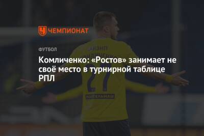 Комличенко: «Ростов» занимает не своё место в турнирной таблице РПЛ