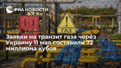 Газпром осуществляет транзит газа через Украину в объеме 72 миллиона кубов на 11 мая