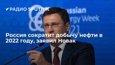 Вице-премьер РФ Новак: по итогам 2022 года добыча нефти России снизится на пять-восемь процентов