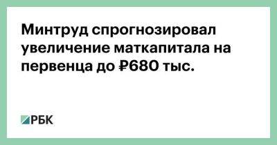 Владимир Путин - Минтруд спрогнозировал увеличение маткапитала на первенца до ₽680 тыс. - smartmoney.one - Россия