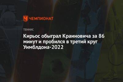 Кирьос обыграл Краиновича за 86 минут и пробился в третий круг Уимблдона-2022
