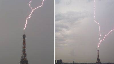 Уникальное фото: молния ударила в Эйфелеву башню в Париже